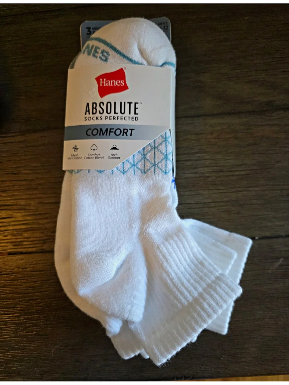 Hanes Absolute Comfort Men's Low Cut Athletic Socks 6-12 3 Pairs White/Blue